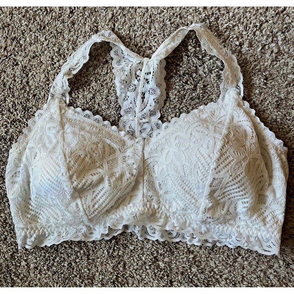 Maurices Lace Bralette Bra XL White Racerback Wireless Lined Pullover